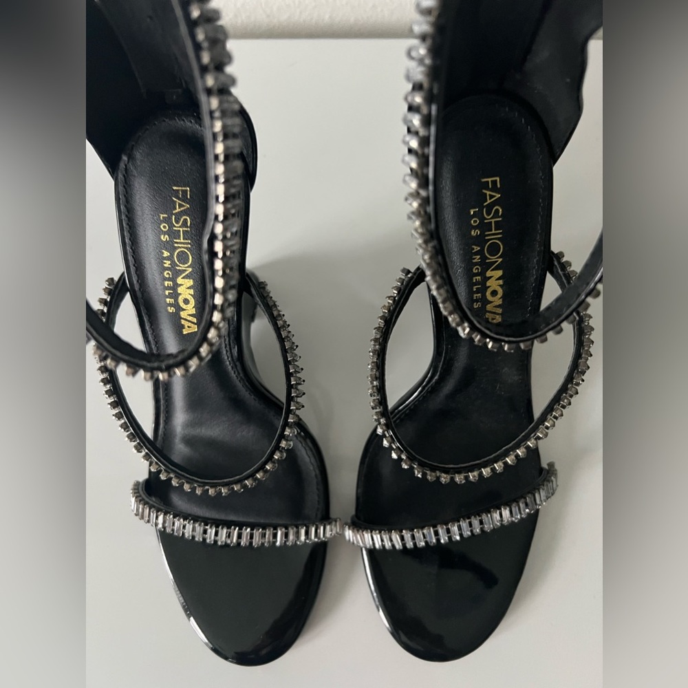 Rhinestone Fashion Nova Black Wedges